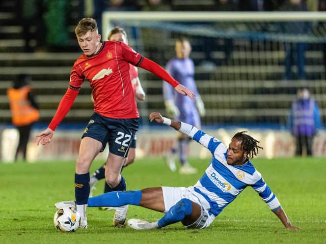 Luke Graham on the ball during Falkirk's 2-0 win at Greenock Morton last Friday night (Photo: Mark Scates/SNS Group)