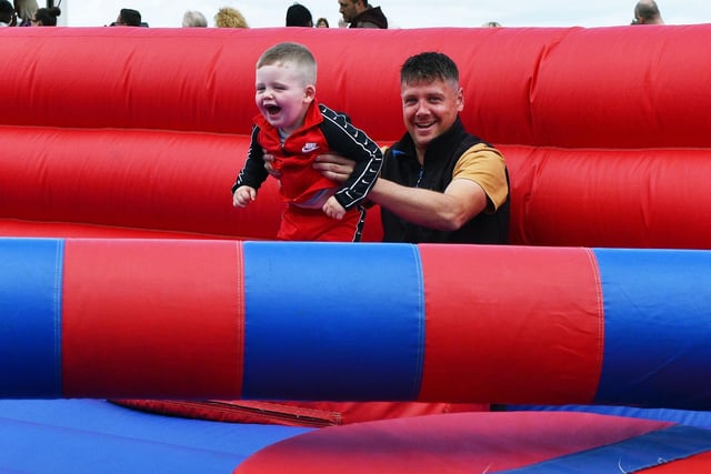 So much fun for this little chap on the inflatables.