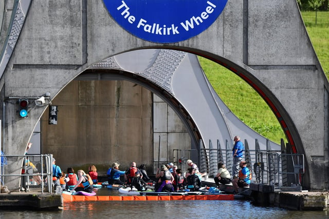 Paddleboarders on the Falkirk Wheel.