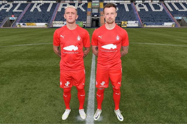 Falkirk's Callumn Morrison and Gary Oliver show off the new away kit (Picture: Ian Sneddon)