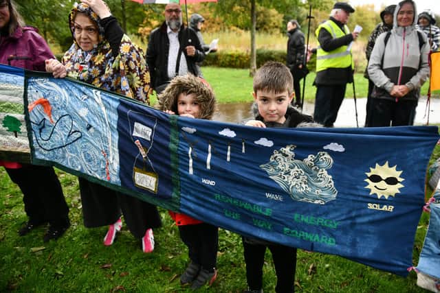The panels will create part of a 1.5mile long scarf with a message for negotiators at COP26.  Pic: Michael Gillen.