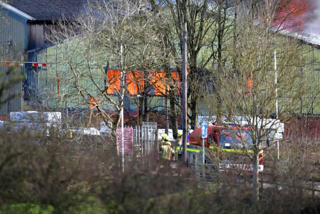 A fire broke out at Headswood Mill industrial units, Denny . Picture: Michael Gillen.