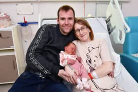 Proud parents Allan Miller and Sharon Laird with baby Rowan. Pic; Michael Gillen