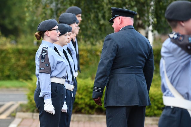 Squadron Leader Robert Sandison inspects the air cadets.