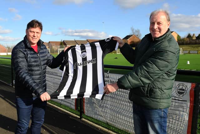 New Dunipace FC kitman Cameron Shanks (right) has been welcomed to the club by manager Danny Smith. Picture: Michael Gillen.