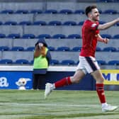 KIRKCALDY, SCOTLAND - JANUARY 25: Falkirk's Ross McIver celebrates scoring to make it 2-0 during a William Hill Championship match between Raith Rovers and Falkirk at Stark's Park, on January 25, 2025, in Kirkcaldy, Scotland. (Photo by Mark Scates / SNS Group)