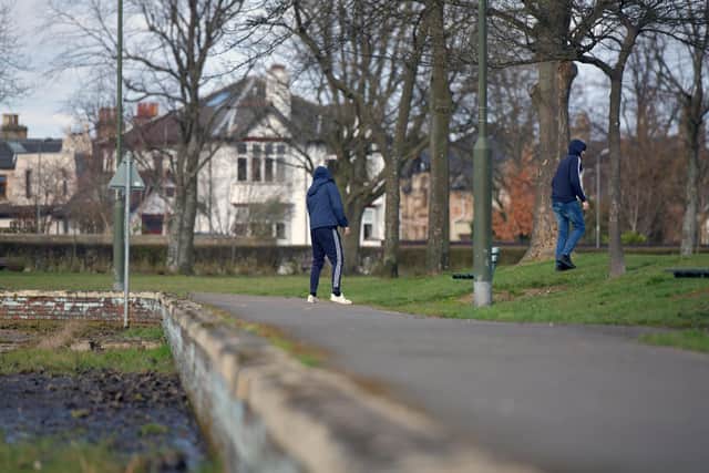 Groups of underage teens were moved on from Zetland Park, Grangemouth following a lockdown drinking session. Picture: Michael Gillen.