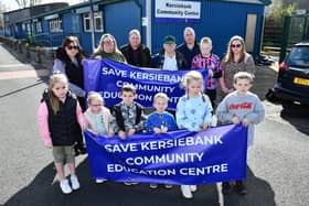 Protesters hold a demonstration outside Grangemouth's Kersiebank Community Education Centre in order to prevent the facility from closing(Picture: Michael Gillen, National World)