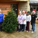 Strathcarron Hospice will be joined by Torwood Garden Centre and Sustainable Thinking Scotland CIC to run a Christmas tree collection fundraiser. Pictured with staff from Strathcarron are Jamie Stevenson, Torwood Garden Centre and Sean Kerr, Sustainable Thinking Scotland CIC Bo'ness. Pic: Michael Gillen