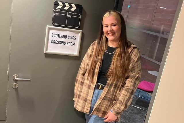 Shauna takes a break from filming Scotland Sings