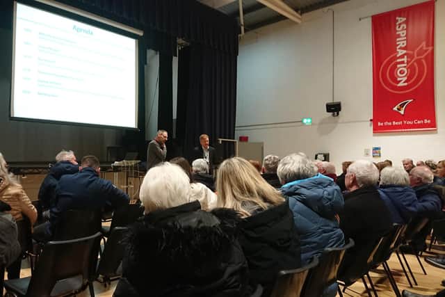 Around 100 people turned up at Bo'ness Academy to hear from Falkirk Council's transport planning manager, Chris Cox, and Michael McGuinness, head of growth, planning and climate.