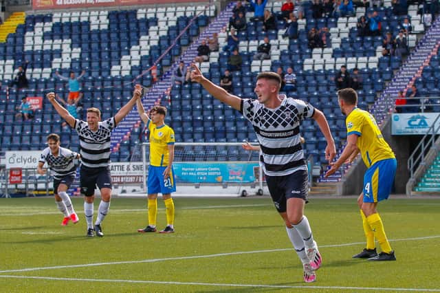 Dean Watson scores to put East Stirlingshire 2-0 up (Pic: Scott Louden)