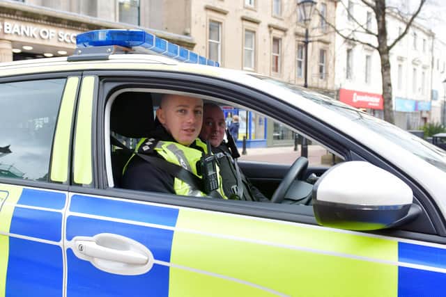 Chief Inspector Chris Stewart has been among the officers patrolling Falkirk district to ensure the public are following coronavirus lockdown advice. Picture: Michael Gillen.