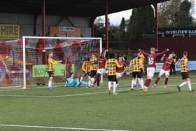 Mikey Miller scores to put Stenhousemuir 2-1 up against East Fife (Pics by Scott Louden)
