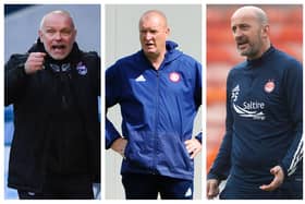 John Hughes, Brian Rice and Paul Sheerin are amongst the names being linked with the vacant Falkirk manager's job (Pics: SNS & Michael Gillen)