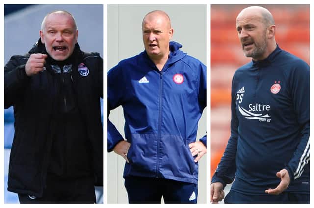 John Hughes, Brian Rice and Paul Sheerin are amongst the names being linked with the vacant Falkirk manager's job (Pics: SNS & Michael Gillen)