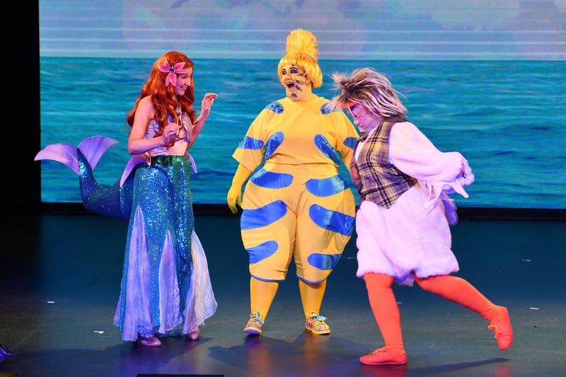 Ariel with her friends Flounder and Scuttle.