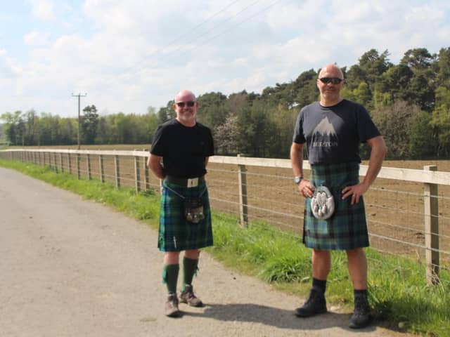 Linlithgow & Bo'ness Rotary Club member Martin Brownlie and vice president Jamie Frame walking the Kiltwalk challenge.