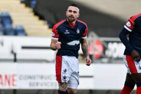 Jordan Allan celebrates making it 1-0 to Falkirk against Queen's Park in the SPFL Trust Trophy third round (Pictures by Michael Gillen)