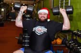 Andy Black from Cumbernauld promoting the launch of Scotland's Strongest Man, which will take place at Grangemouth Stadium next summer (Pic: Michael Gillen)