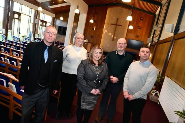 Councillor Stacey Devine (centre) joins staff at Falkirk's Crematorium. Pic: Falkirk Council