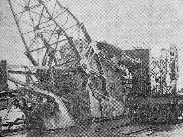 A crane at Gragemouth docks was blown over.