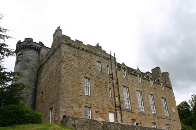 Airth Castle pictured from its rear grounds.