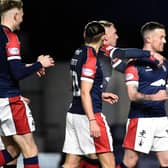 Falkirk ace Gary Oliver celebrates scoring for Falkirk against Stirling Albion (Photo: Alan Murray)