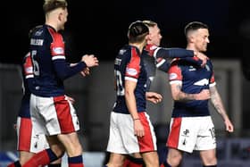 Falkirk ace Gary Oliver celebrates scoring for Falkirk against Stirling Albion (Photo: Alan Murray)