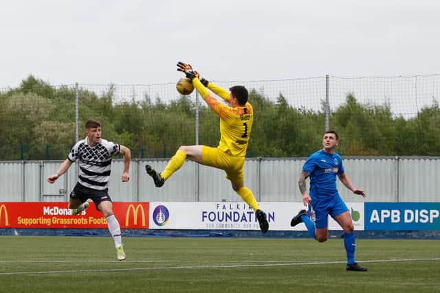 Bo'ness 'keeper Andy Murphy collects the ball