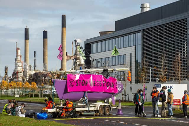 Pressure to divest has come from campaigns including Extinction Rebellion Scotland which staged a blockade at the gates to Ineos refinery at Grangemouth last summer. (Pic:Lisa Ferguson)