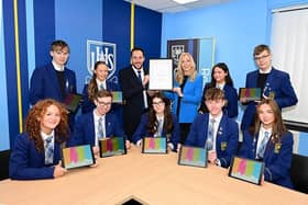 Larbert High School staff and pupils celebrate their new title from Apple  (Picture: Submitted)