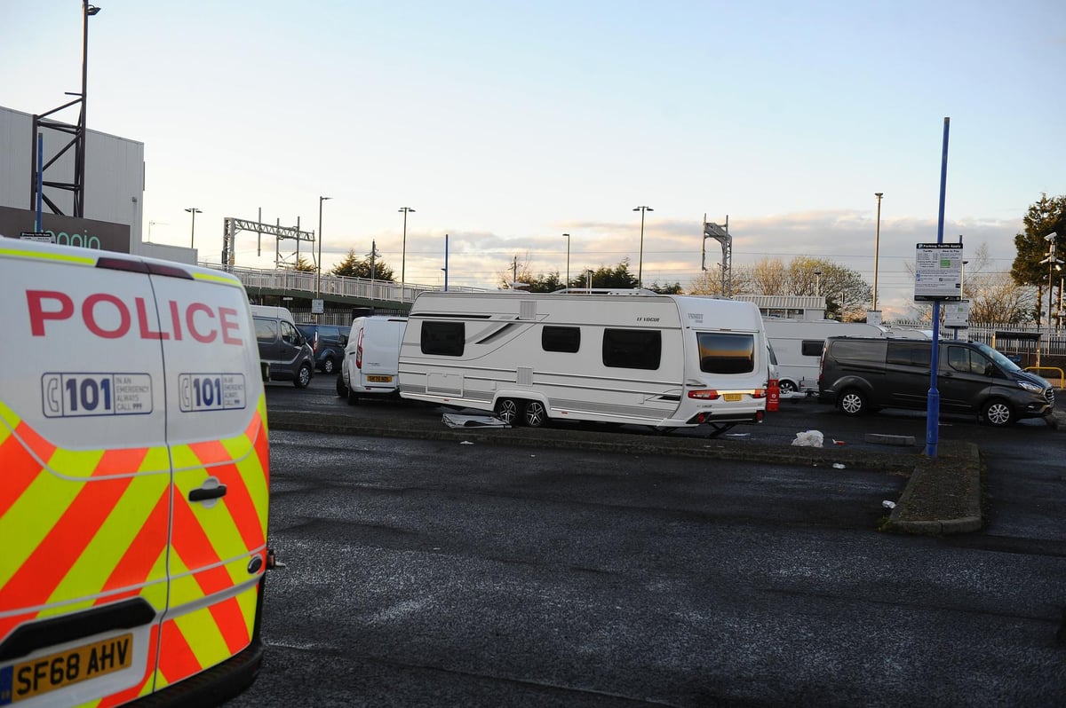 Watch Travellers pitch up in car park of Camelon's ten pin bowling