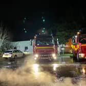 The appliances arrive on the scene to battle the blaze at the leisure centre