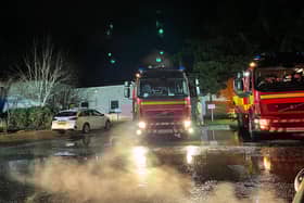 The appliances arrive on the scene to battle the blaze at the leisure centre
