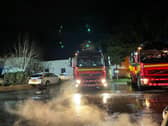 The appliances arrive on the scene to battle the blaze at the leisure centre