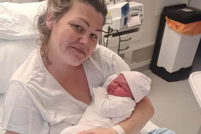 Grangemouth resident Sophie Forrester gave birth to 11lb 12oz daughter Lily-May a week after being diagnosed with Covid. Contributed.