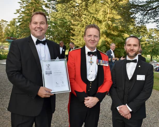Alistair McKean, FVC’s training & business development manager (pictured right) and Colin McMurray FVC’s director of commercialisation and skills (left), with  Major General Bill Wright (centre) the Army's senior representative in Scotland. Pic: Contributed