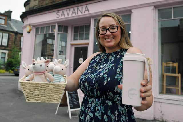 Sam Wilson, owner of Larbert business Savana, has extended the coffee shop and is doing away with the refill element of the store, instead offering gifts like toys and soaps. Picture: Michael Gillen.