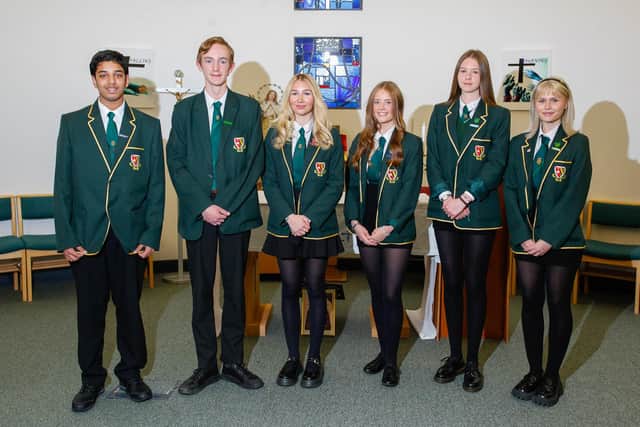 This year's Junior Proxime Accessits Neel Haval, Eve Harkins, Lexi Cattanach, Emma Meikle and Cerys Farquhar with Junior Dux James Shearer (second from left).  Pic: Scott Louden.