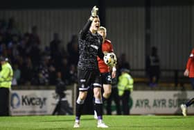 Falkirk goalkeeper Nicky Hogarth in action v Ayr (Photo: Michael Gillen)