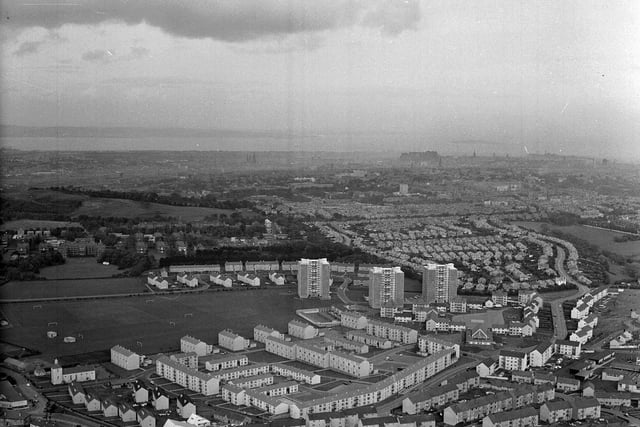 An aerial view of Oxgangs, looking towards Greenbank, taken in November 1966.