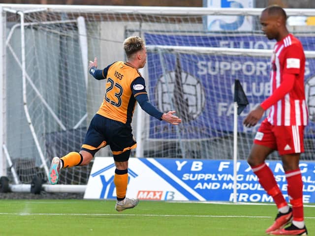 25-11-2023. Picture Michael Gillen. FALKIRK. Falkirk Stadium. Falkirk FC v Formartine United FC. Season 2023 - 2024. The Scottish Gas Men's Scottish Cup 3rd round. Goal Falkirk, Ethan Ross 23. 