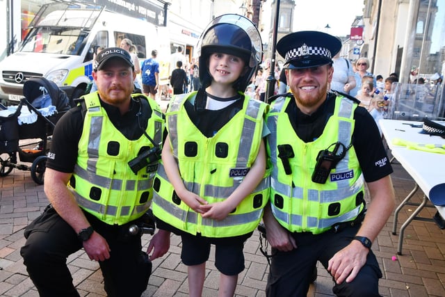 Looking for a young recruit are PC Stark and PC Hill with Fraser Mackie, seven of Stenhousemuir