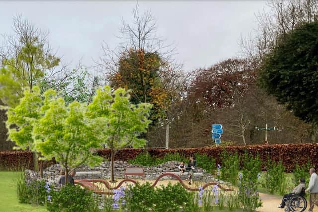 The design for the Covid memorial garden which will occupy a site  on the south side of the Civic Centre in Livingston. Pic: West Lothian Council,