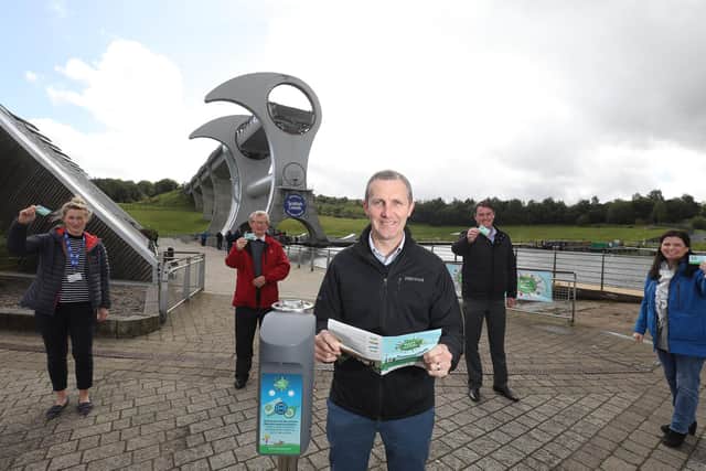 Transport Minister Michael Matheson (centre), Falkirk West MSP, at The Falkirk Wheel for the launch of Beat the Street Forth and Clyde. (From left) Robyn Wauberton, Paths For All; Ian Howarth, chairman of Falkirk and Forth Valley LEADER; Craig McGarrie, Beat the Street development manager; and Catherine Topley, chief executive officer of Scottish Canals. Picture: Helen Barrington.