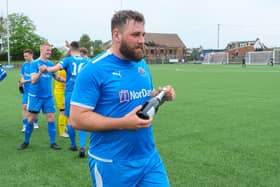 Bo'ness Athletic v West Calder. Bo'ness Athletic presented with East Of Scotland 3rd division title