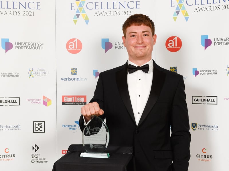 The News Business Excellence Awards 2021. Pictured is: Ben Cranny collected the award for Young Entrepreneur of the year, Josh Robinson of Imsukmedia. Picture: Keith Woodland (080721-17)