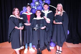Forth Valley College Inspirational students from the Falkirk area, left to right,  Alex Velzian, Rowan Maxwell, Allison Potts, Preston James Quinn and Jennifer Petrie.