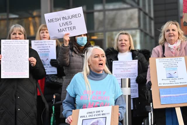 Mesh implant patients stage a protest to challenge government over surgery delays.